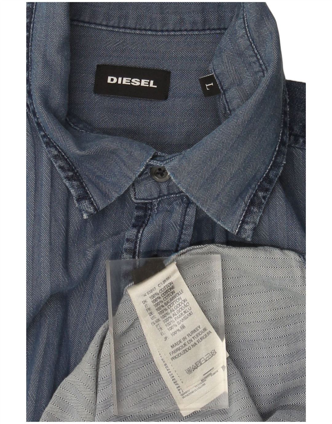 Diesel Herrenhemd, groß, marineblau, Fischgrätenmuster, Baumwolle