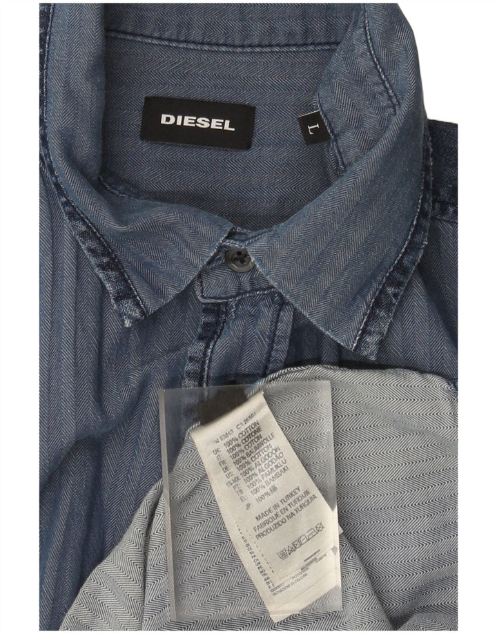 Diesel Herrenhemd, groß, marineblau, Fischgrätenmuster, Baumwolle