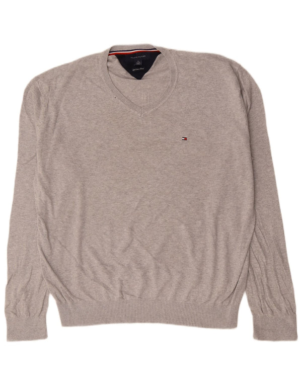 Tommy Hilfiger Herren-Pullover mit V-Ausschnitt, XL, grau gefleckte Baumwolle