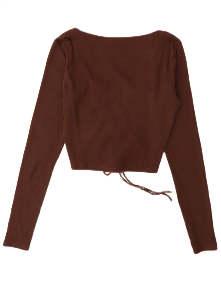 Zara Damen Langarm-Crop-Top UK 14 Large Braun