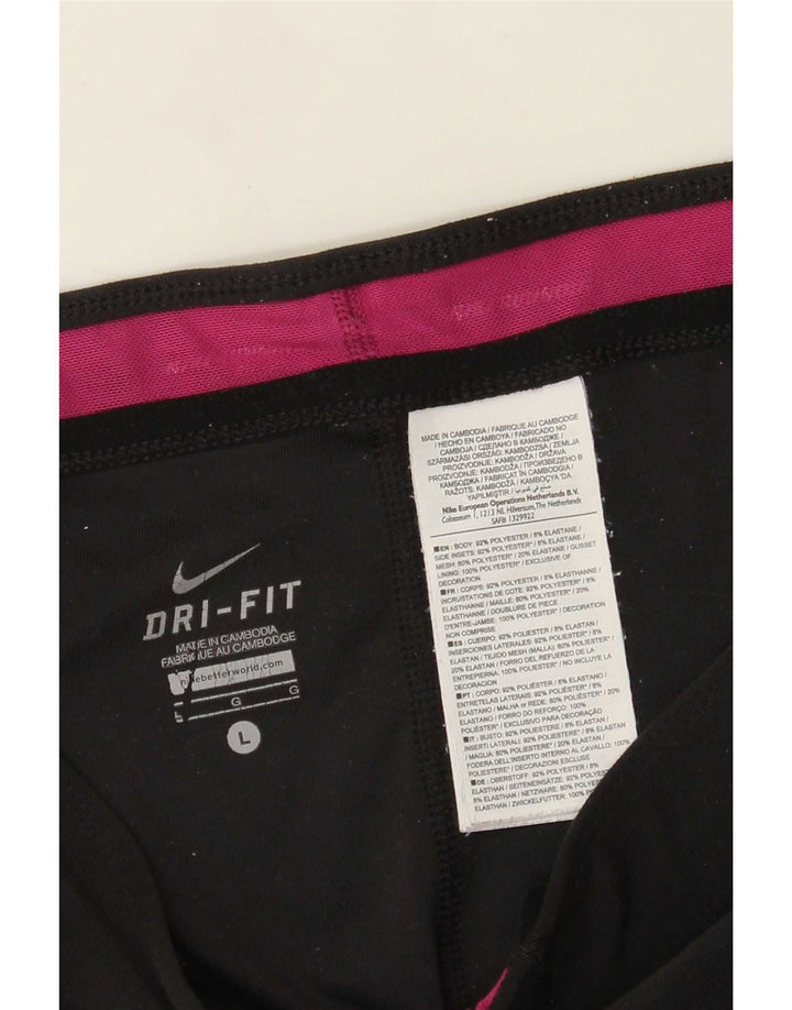 Nike Damen Dri Fit Capri Leggings UK 14 Large Schwarz Colourblock Polyester