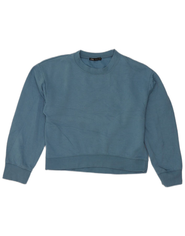 Zara Damen Crop Sweatshirt Pullover UK 10 Small Blau Polyester