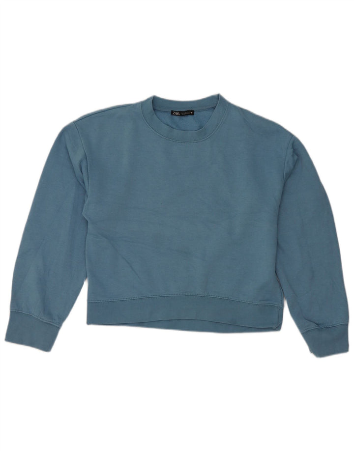 Zara Damen Crop Sweatshirt Pullover UK 10 Small Blau Polyester