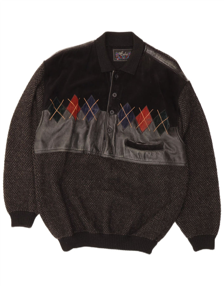 Cobra Herren-Pullover mit Rollkragen, IT 52, Größe L, schwarze Argyle-/Diamant-Wolle