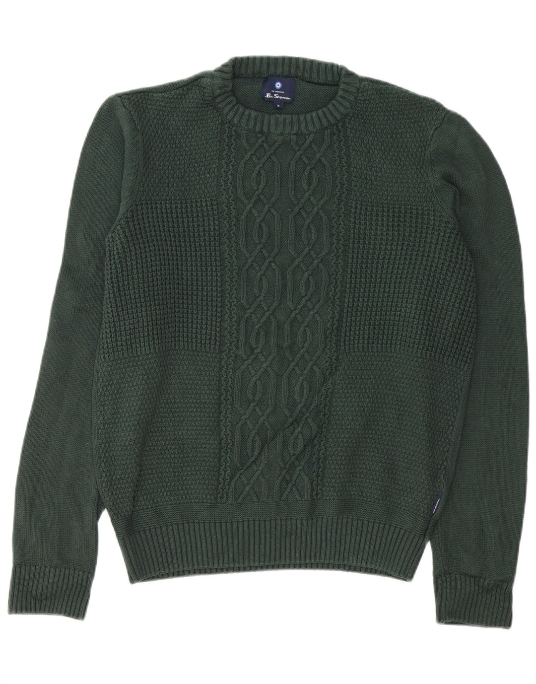 Ben Sherman Herren-Pullover mit Rundhalsausschnitt, mittelgrüne Baumwolle