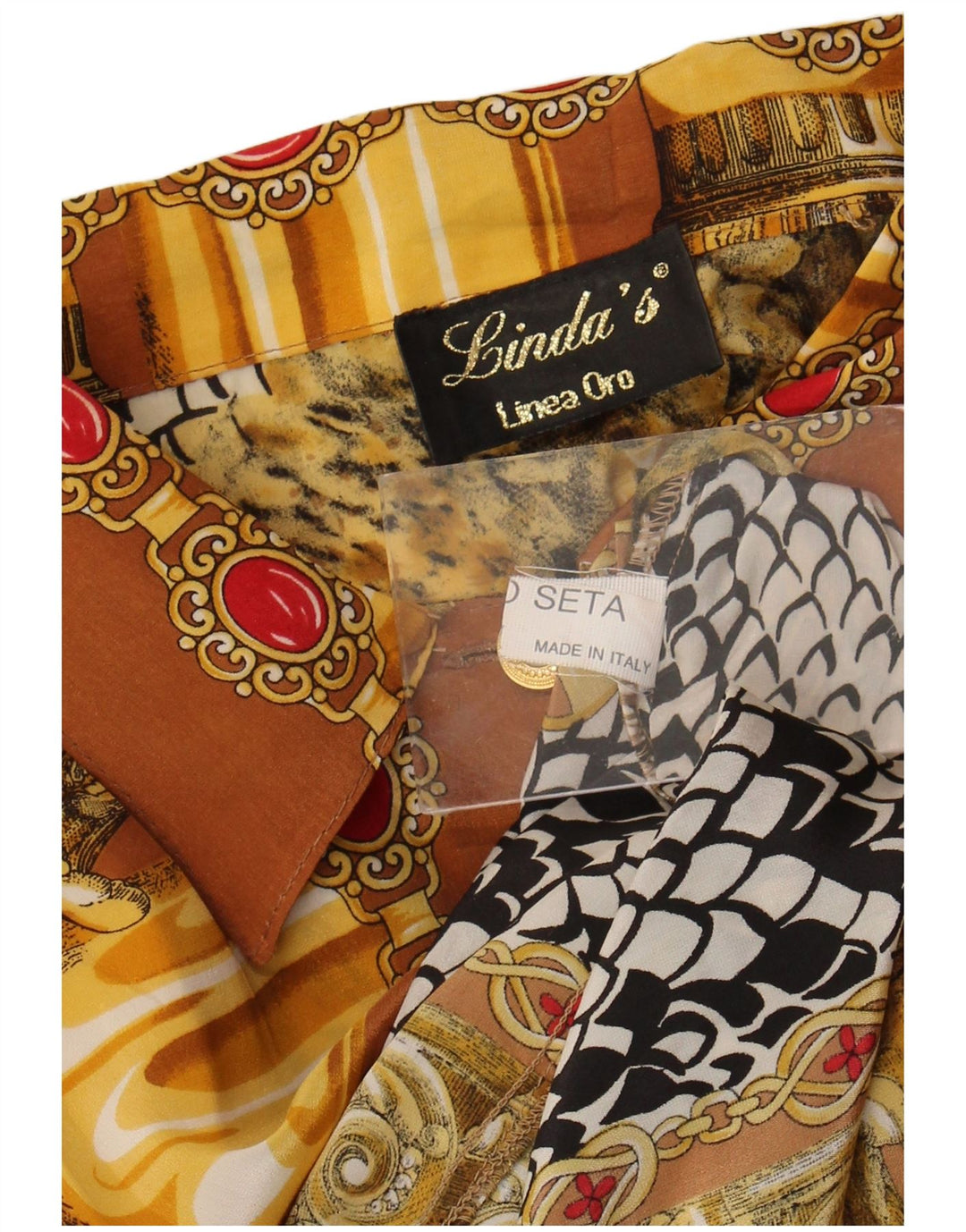 Linda's Damen-Hemdbluse mit abstraktem Muster, UK 18, XL, braune Seide