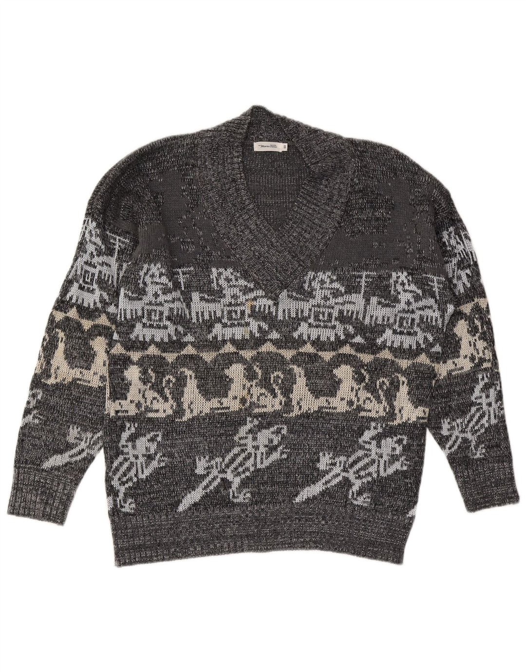 Marco Pecci Herren-Pullover mit V-Ausschnitt, UK 40, Mittelgrau, Fair Isle