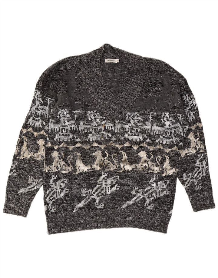 Marco Pecci Herren-Pullover mit V-Ausschnitt, UK 40, Mittelgrau, Fair Isle
