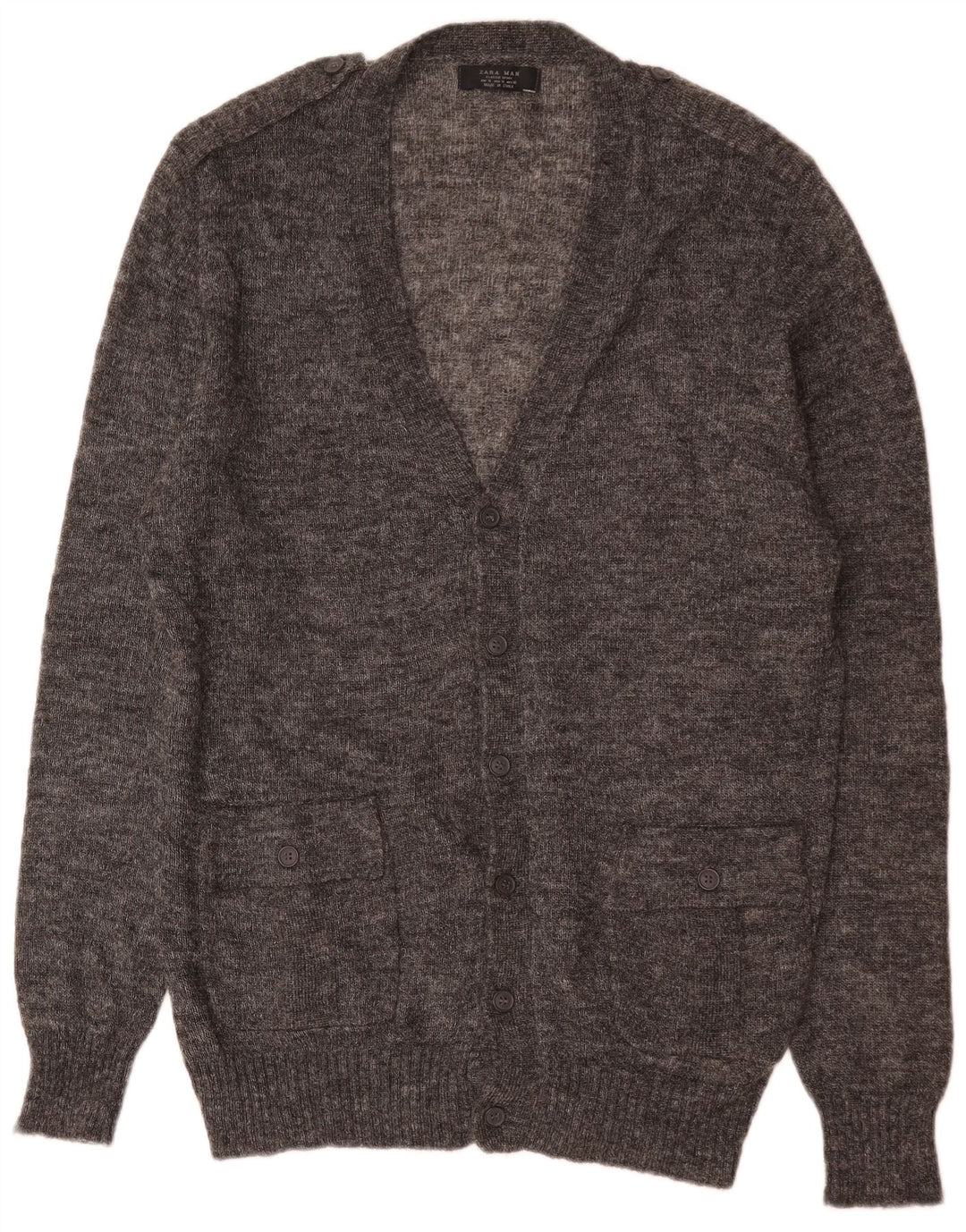 Zara Herren-Strickjacke, XL, grau geflecktes Acryl