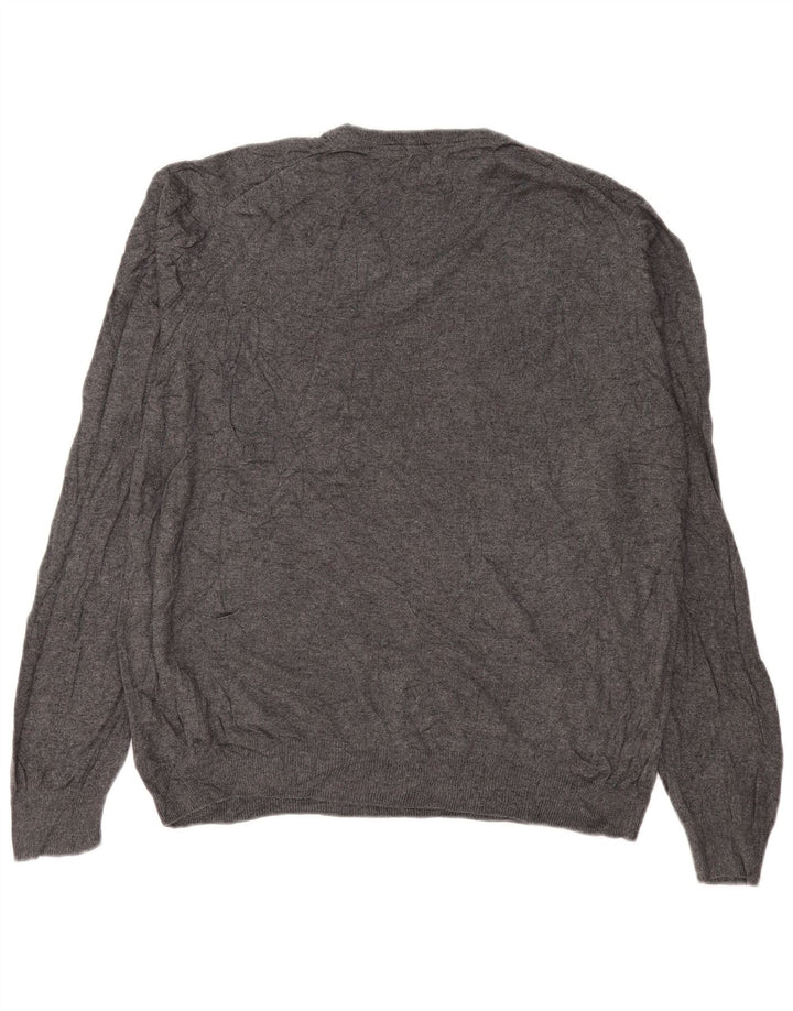 Marks & Spencer Herren-Pullover mit V-Ausschnitt, groß, aus grauer Baumwolle