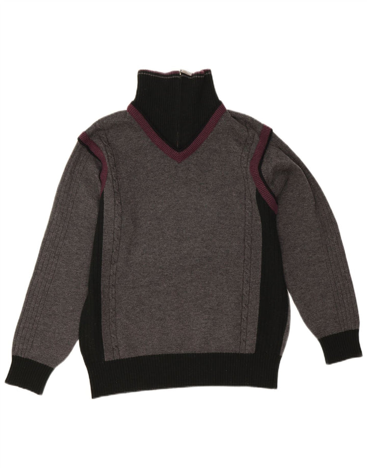 Vintage Herren-Pullover mit Reißverschluss am Hals, klein, grau, Farbblock