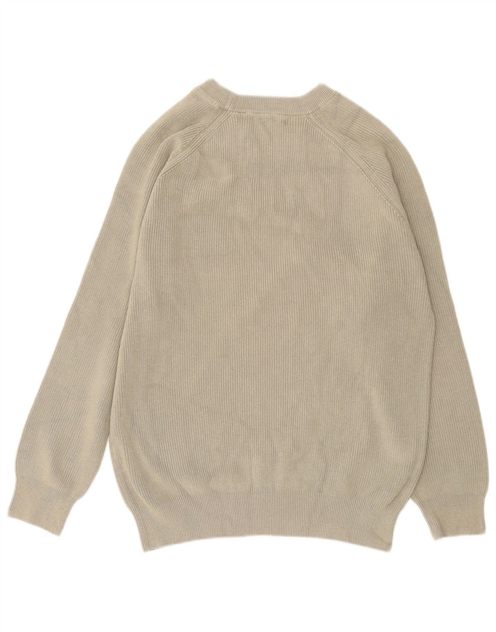 Zara Herren-Pullover mit Rundhalsausschnitt, groß, Khaki, Baumwolle