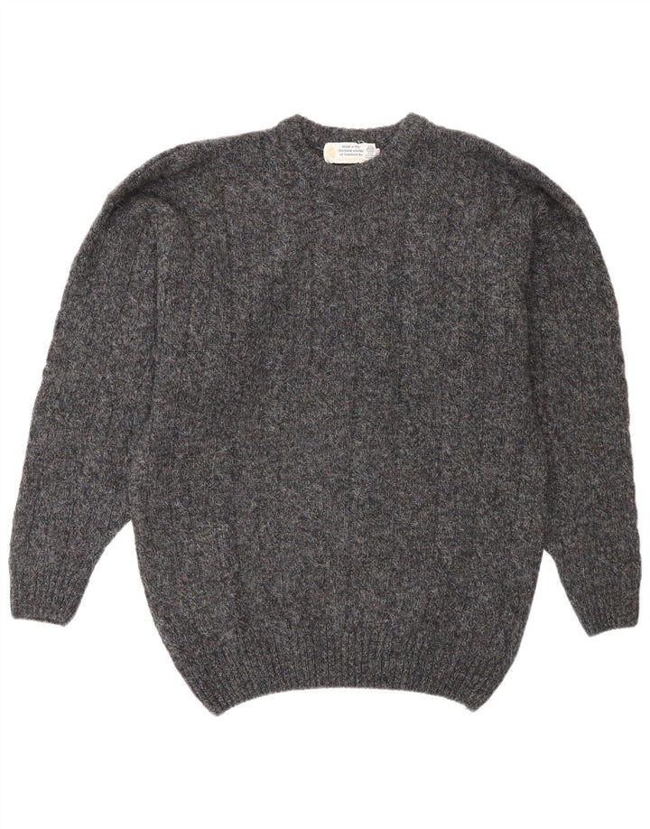 Vintage Herren Pullover mit Rundhalsausschnitt IT 48 Mittelgraue Wolle