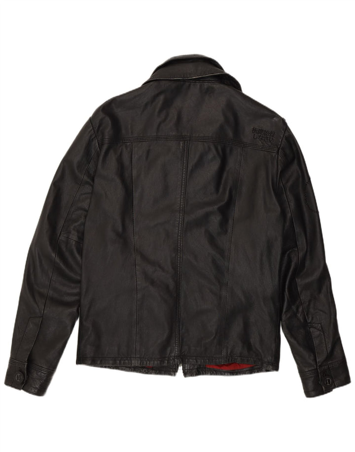 Superdry Herren Militärlederjacke UK 38 Mittelschwarzes Leder