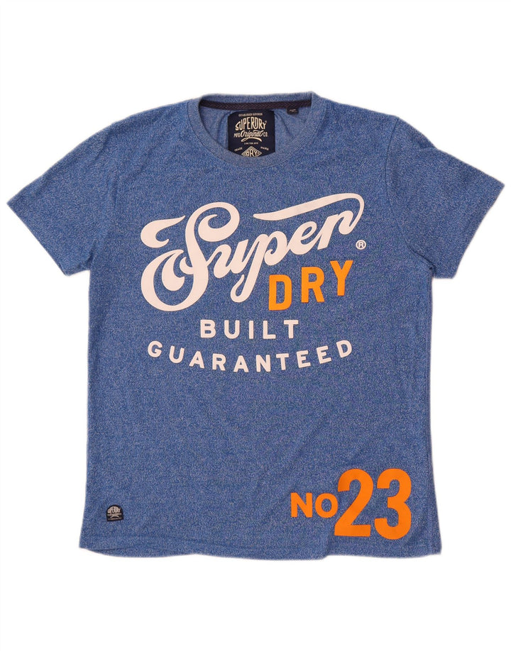 Superdry Herren Grafik-T-Shirt-Oberteil aus mittelblau gefleckter Baumwolle