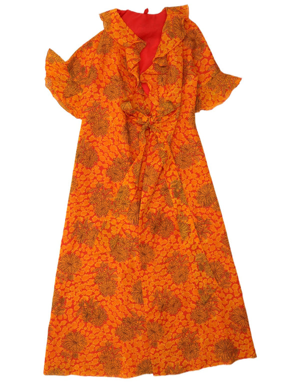Vintage Damen Robe Maxikleid UK 14 Medium Orange Floral Boho