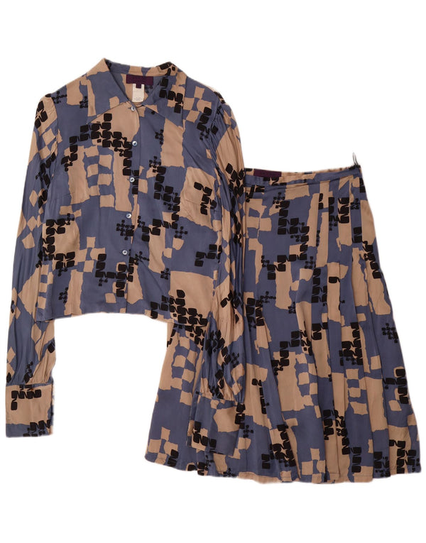 LES COPAINS Damen 2-teiliges Rockset IT 42 Medium W28 Blaue geometrische Seide