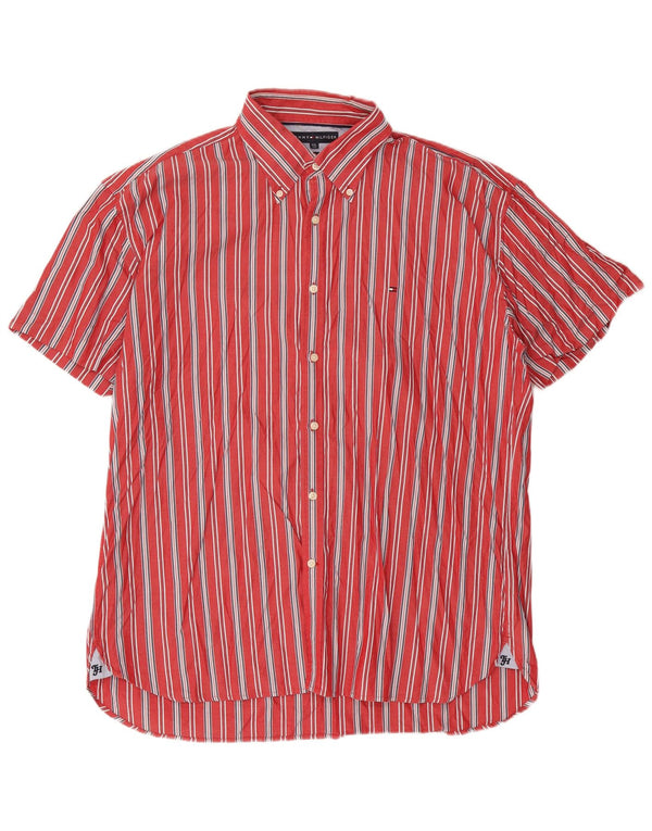 Tommy Hilfiger Herren Kurzarmhemd 2XL Rot gestreift Baumwolle 80er Jahre