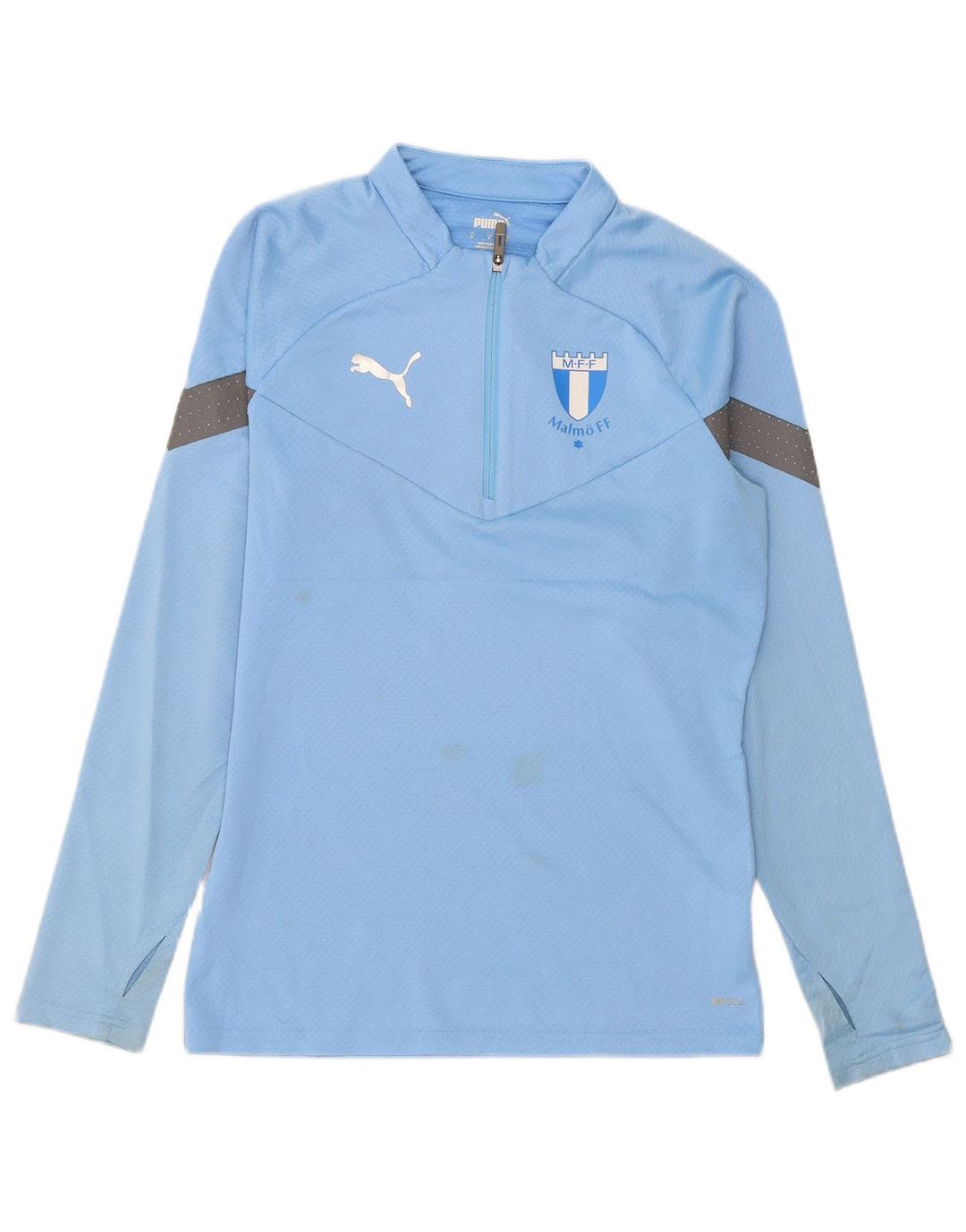 Puma Herren-Pullover-Trainingsanzugoberteil mit Reißverschluss und Halsausschnitt, klein, blaues Farbblock-Polyester