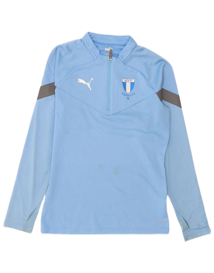 Puma Herren-Pullover-Trainingsanzugoberteil mit Reißverschluss und Halsausschnitt, klein, blaues Farbblock-Polyester
