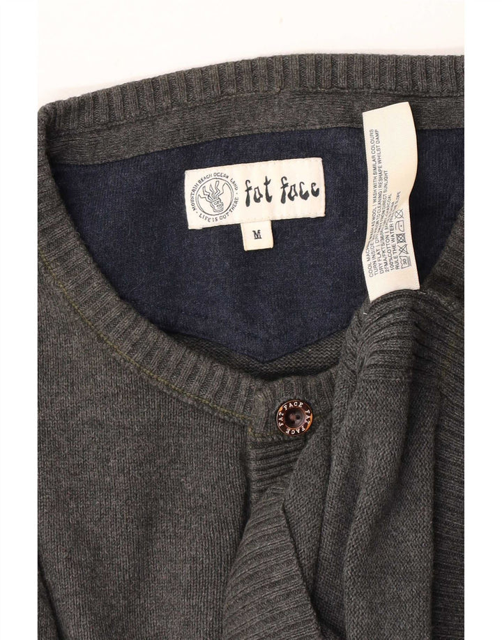 Fat Face Herren-Pullover mit Knopfkragen, mittelgraue Baumwolle
