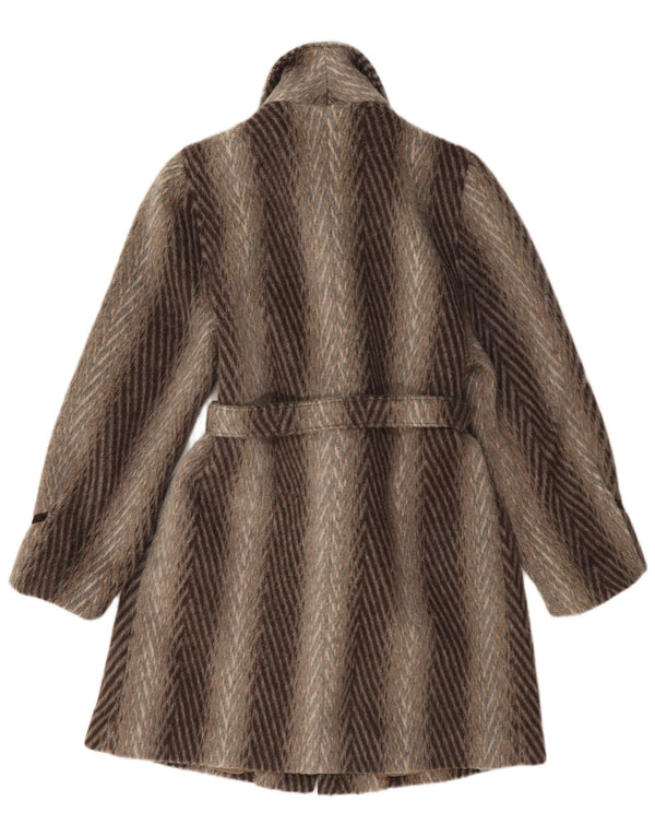 Vintage Womens Overcoat UK 10 Small Brown Striped Wool Classic