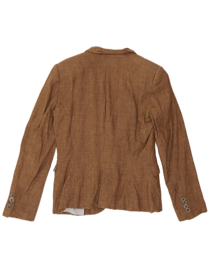 Zara Damen 1-Knopf-Blazerjacke UK 14 Mittelbraunes Leinen