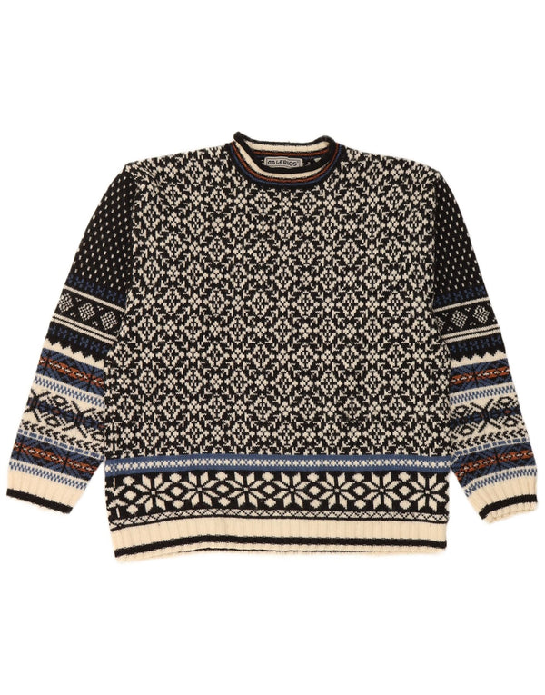 Lerros Herren-Pullover mit Rundhalsausschnitt, mittelschwarz, Fair-Isle-Wolle
