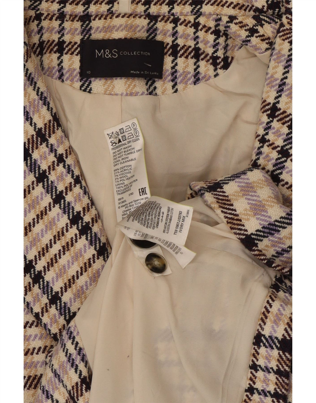 Marks & Spencer Damen-Blazerjacke, Gr. 10, klein, mehrfarbig, kariert