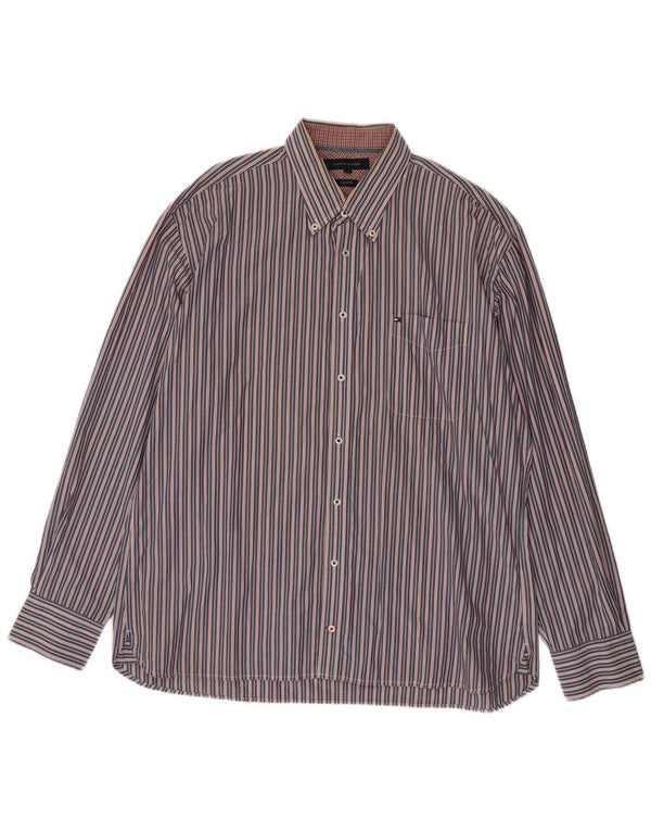 Tommy Hilfiger Mens Custom Fit Shirt 2XL Blue Striped Cotton