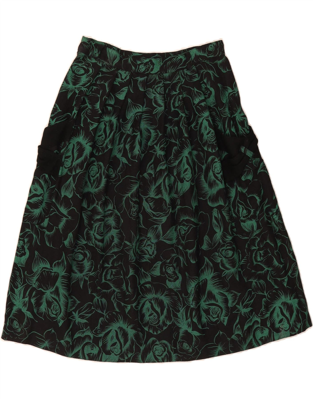 VINTAGE Womens Pleated Skirt W28 Medium  Black Floral Polyester Vintage Vintage and Second-Hand Vintage from Messina Hembry 