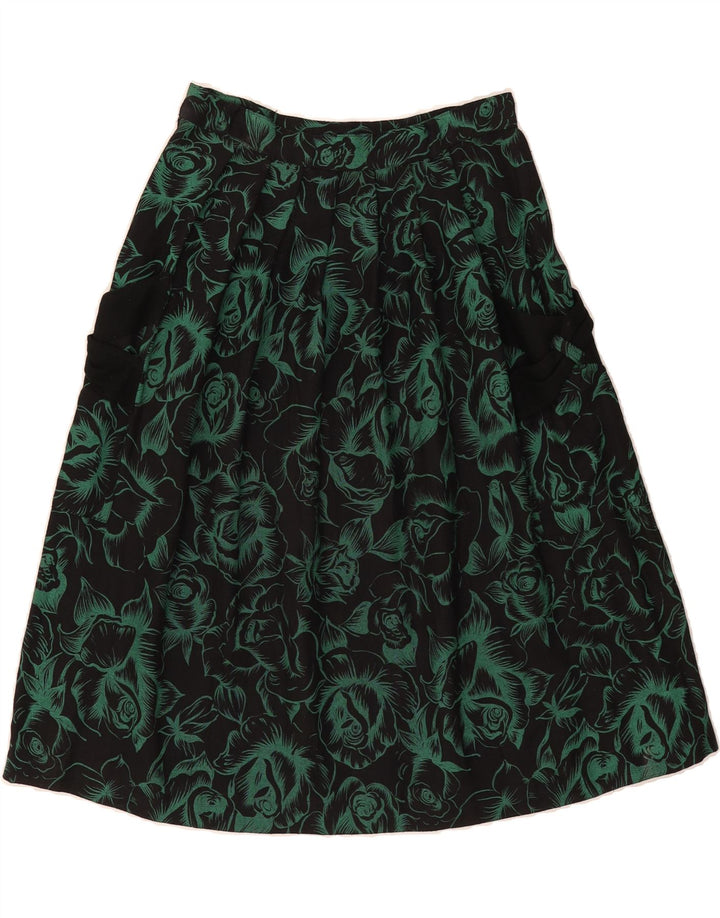 VINTAGE Womens Pleated Skirt W28 Medium  Black Floral Polyester Vintage Vintage and Second-Hand Vintage from Messina Hembry 