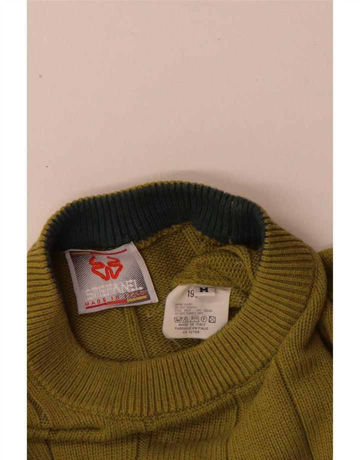 Stefanel Herren-Pullover mit Rundhalsausschnitt, mittelgrüne Colourblock-Baumwolle