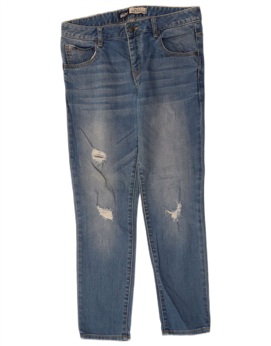 Superdry Damen Riley Distressed Slim Jeans W28 L26 Blaue Baumwolle