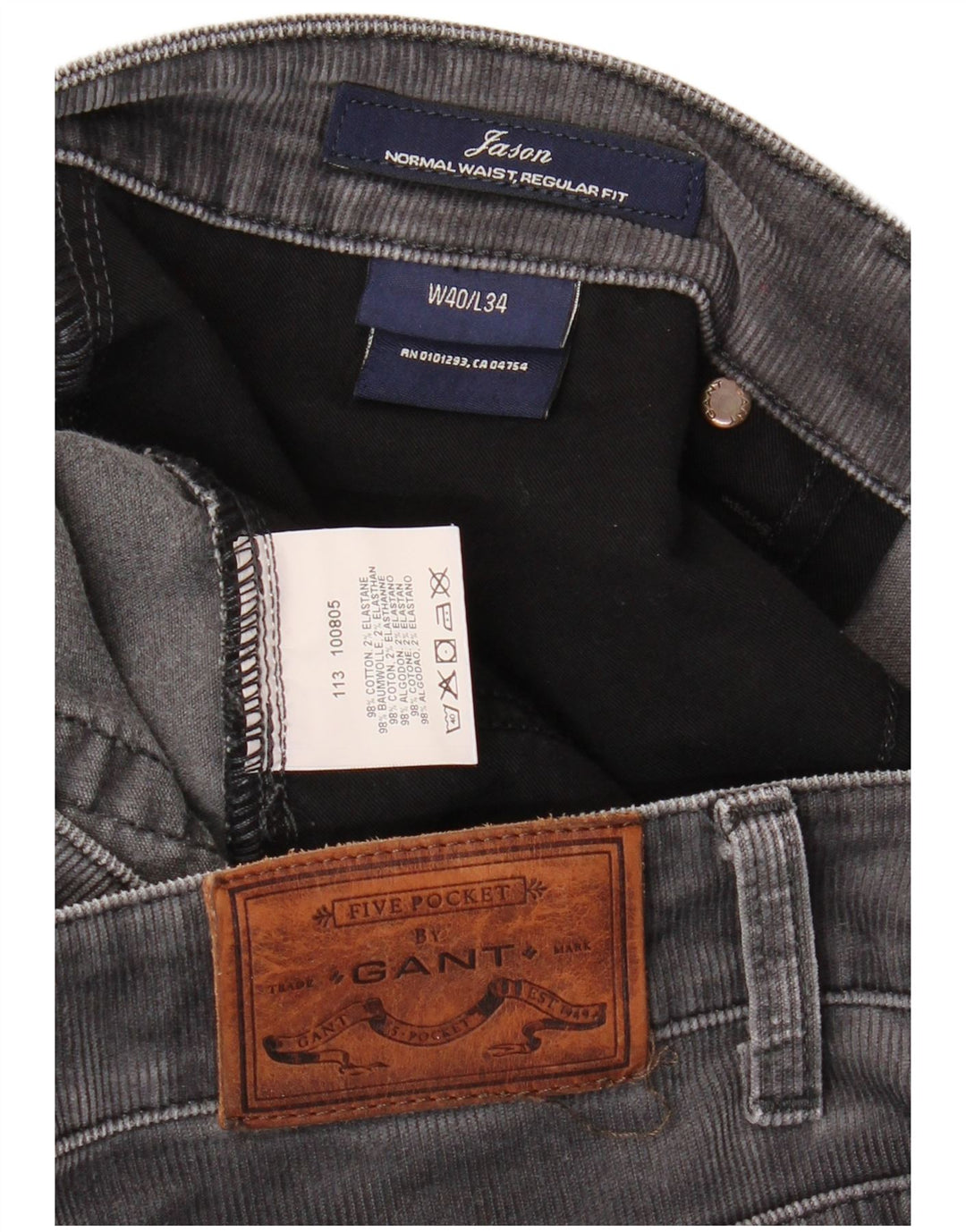 GANT Herren Jason Regular Fit Gerade Cordhose W40 L34 Graue Baumwolle