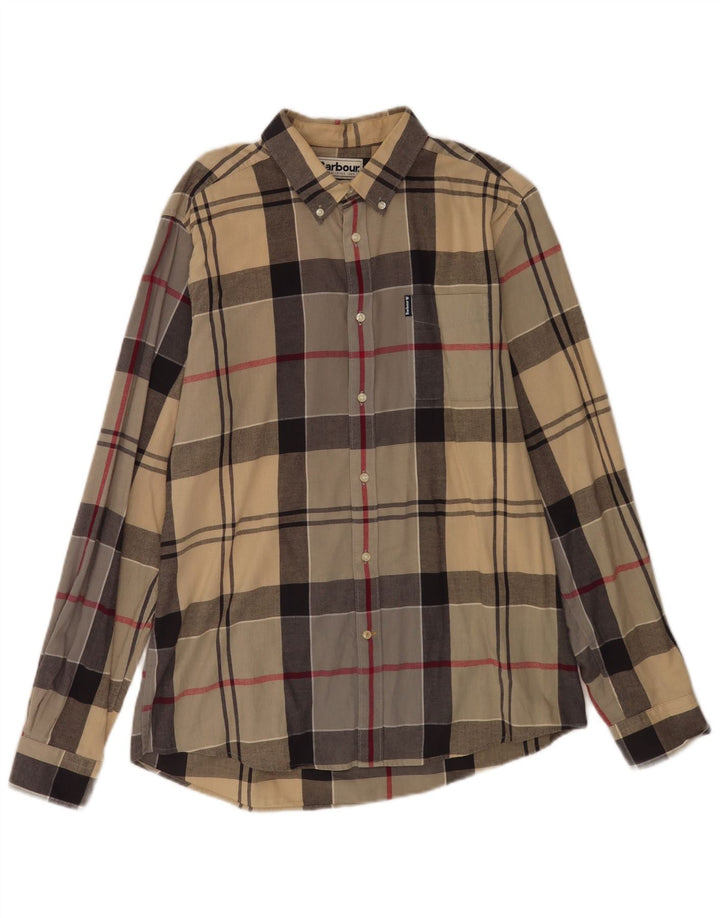 Barbour Herren-Hemd mit maßgeschneiderter Passform, groß, beige kariert, Baumwolle