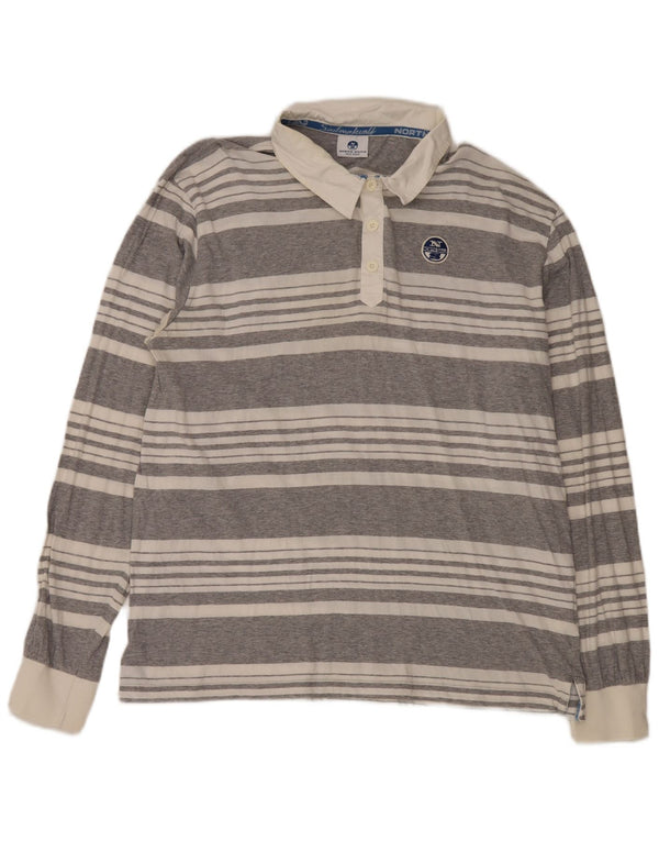 North Sails Herren-Rugby-Poloshirt, langärmelig, 2XL, grau gestreift, Baumwolle