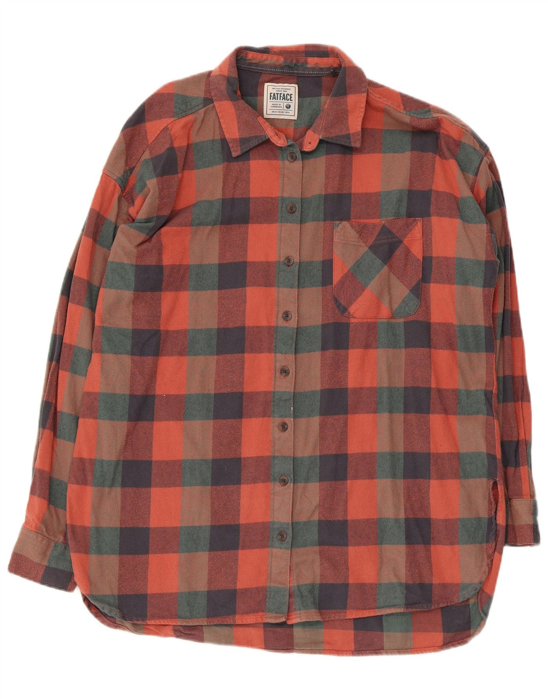 Fat Face Damen-Flanellhemd, Größe M, mehrfarbig, Gingham-Baumwolle, UK 12
