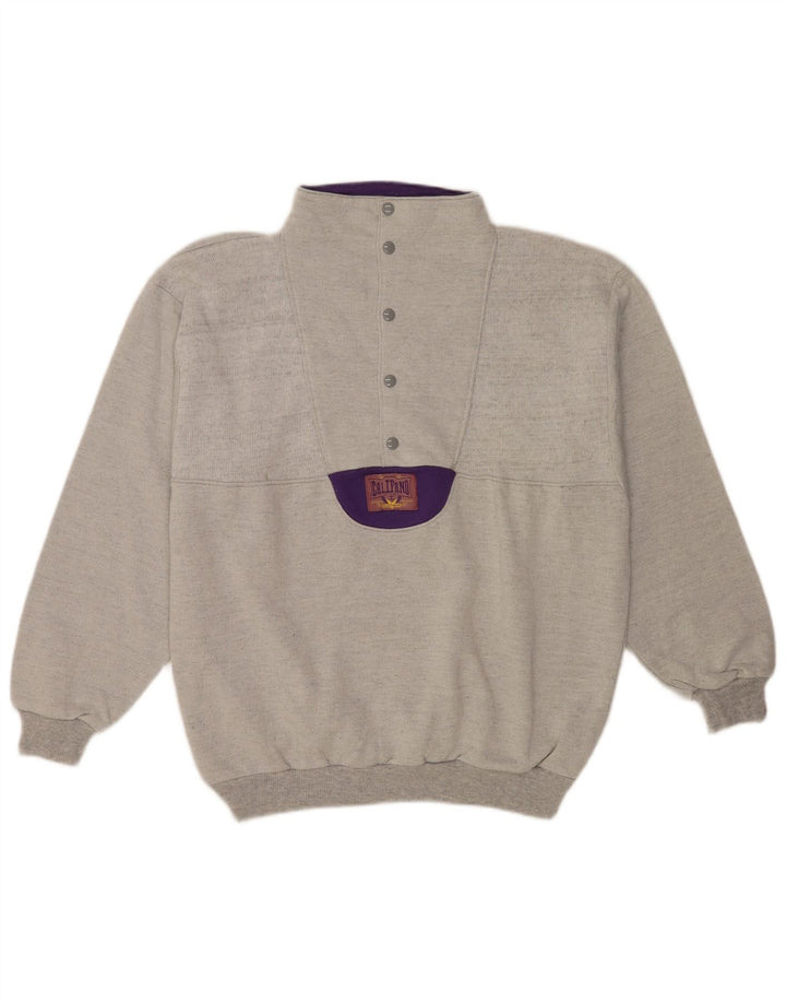 Vintage Herren-Sweatshirt mit Knopfkragen, XL, grau, Baumwolle, Retro