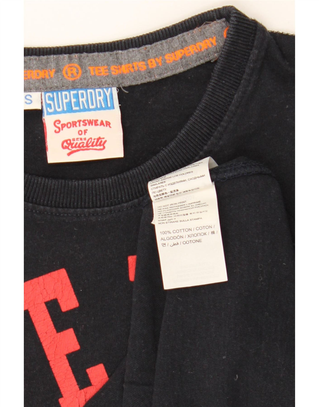 SUPERDRY Mens Graphic T-Shirt Top Small Navy Blue Cotton Vintage Superdry and Second-Hand Superdry from Messina Hembry 