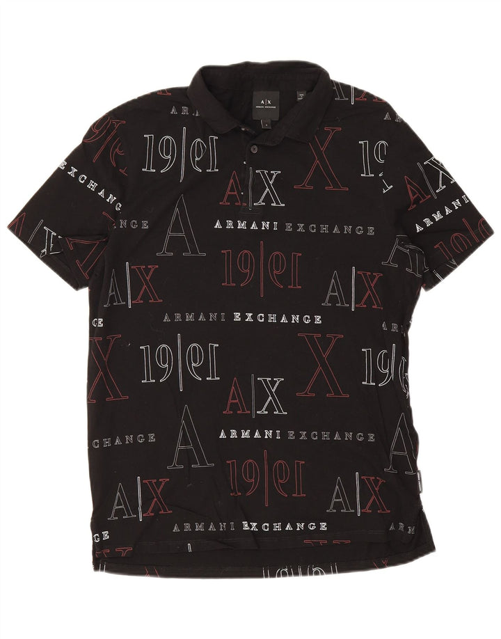 Armani Exchange Herren-Poloshirt mit Grafik, Größe S, schwarze Baumwolle