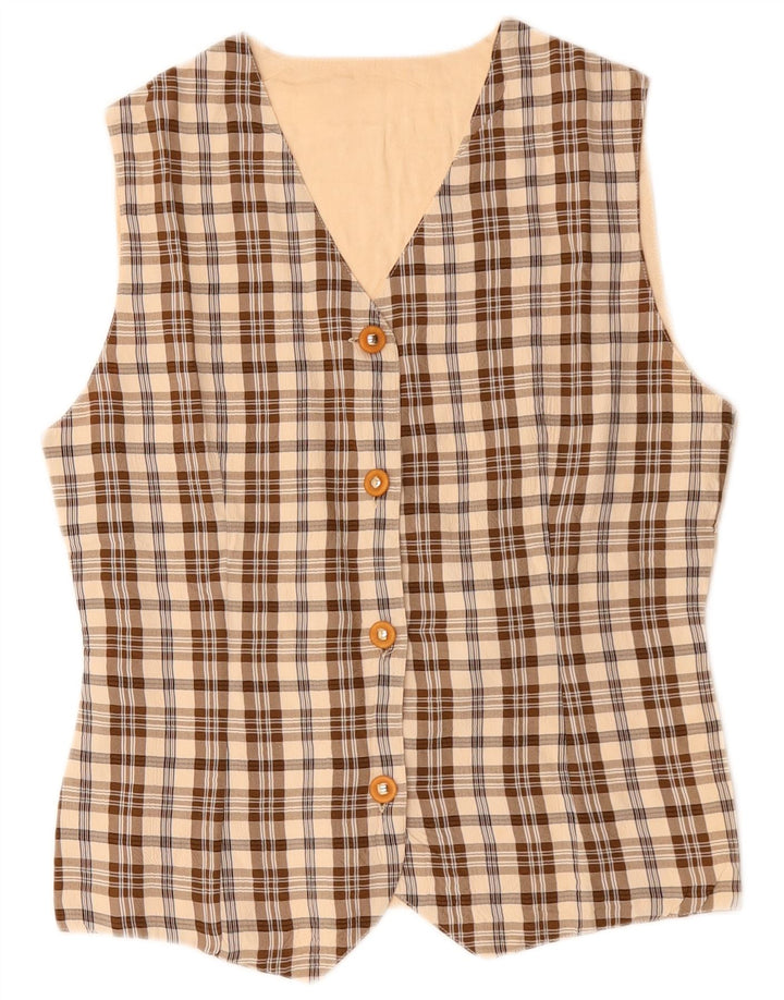 Vintage Damen Weste UK 12 Medium Beige Karo