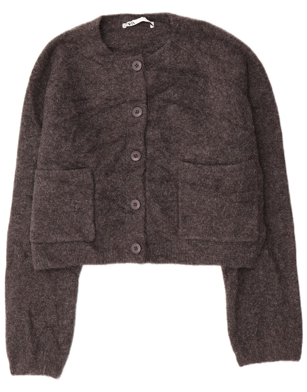 Zara Damen Crop Oversized Cardigan Pullover UK 10 Small Grau Acryl