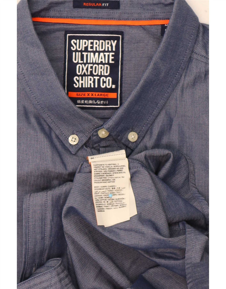 Superdry Herren Kurzarm-Hemd mit regulärer Passform, 2XL, blaue Baumwolle