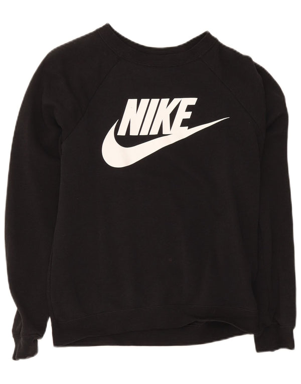 Nike Womens Graphic Oversized Sweatshirt Pullover UK 6 XS Schwarz Baumwolle