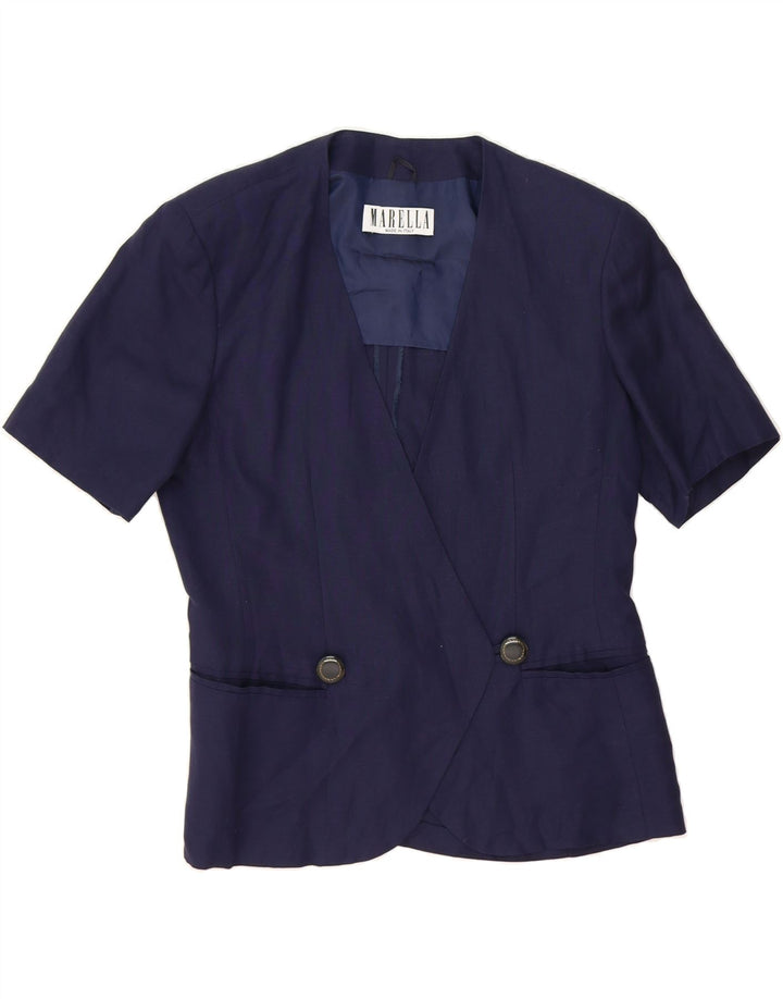 MARELLA Womens Short Sleeve 1 Button Blazer Jacket UK 16 Large Navy Blue Vintage Marella and Second-Hand Marella from Messina Hembry 
