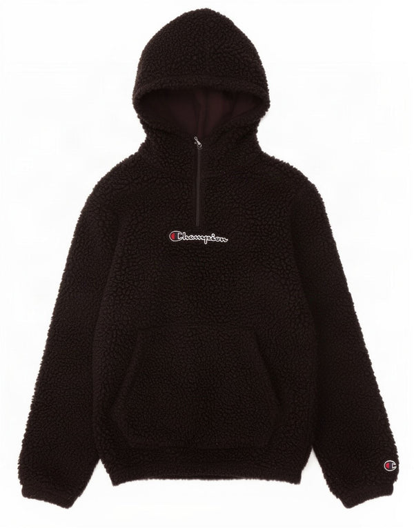 Champion Boys Hooded Zip Neck Fleece Jumper 13-14 Years XL Black Polyester