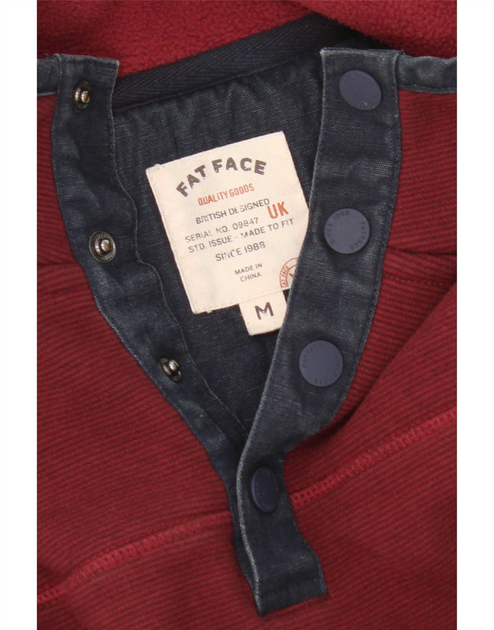 Fat Face Herren-Sweatshirt mit Knopfkragen, mittlerer burgunderfarbener Nadelstreifen