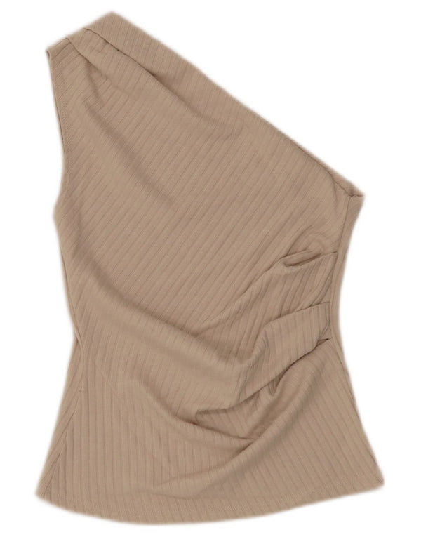 Zara Damen One Shoulder Top UK 8 Small Beige Polyester