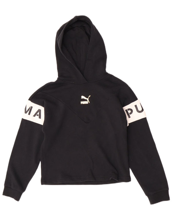 Puma Mädchen-Kapuzenpullover mit Grafik, 11–12 Jahre, schwarze Farbblock-Baumwolle